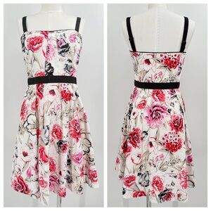 White House Black Market Pink and Black Floral Mini Dress Size 8